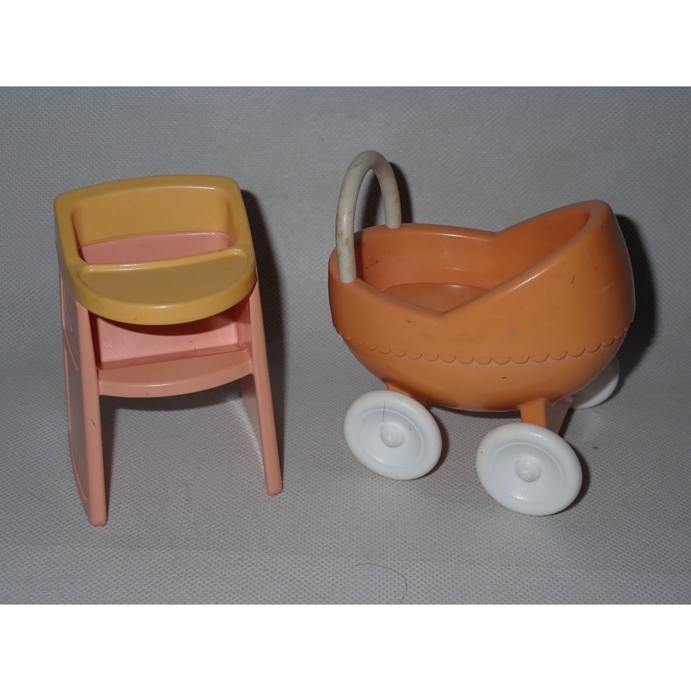 Vintage Little Tikes Dollhouse High Chair & Stroller Pink L.T. Place